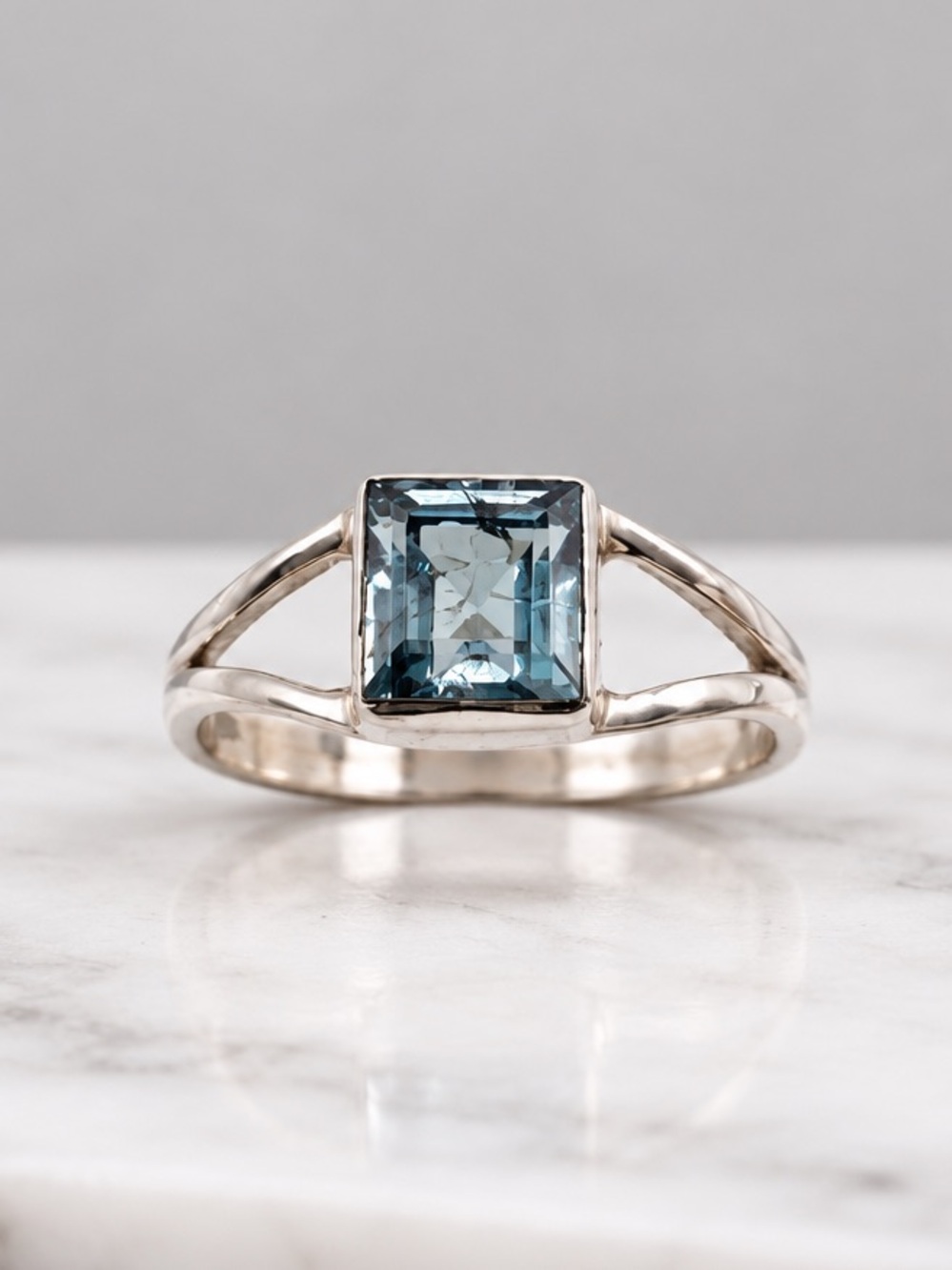 Size 7 Blue Tourmaline 925 Sterling Silver Split-Shank Ring
